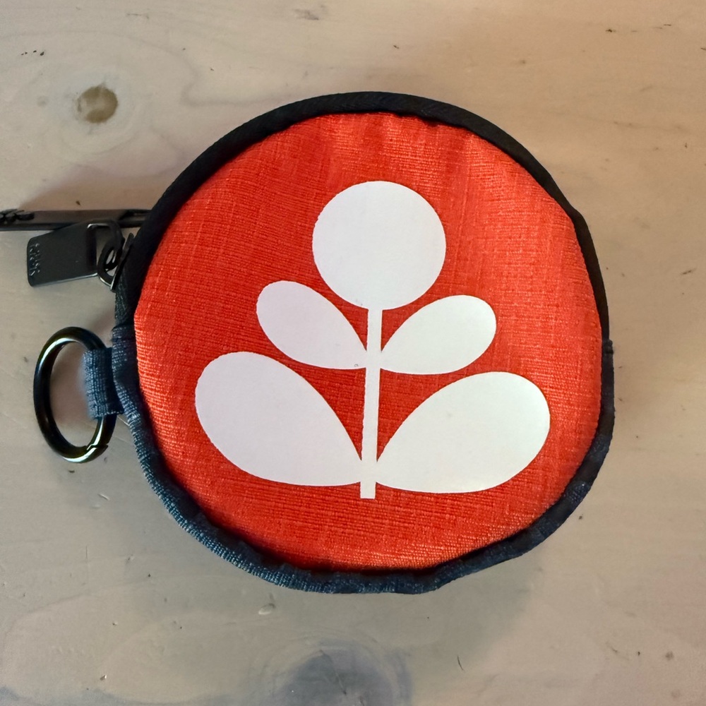Orla Kiely Orange Coin Purse with White Floral Design